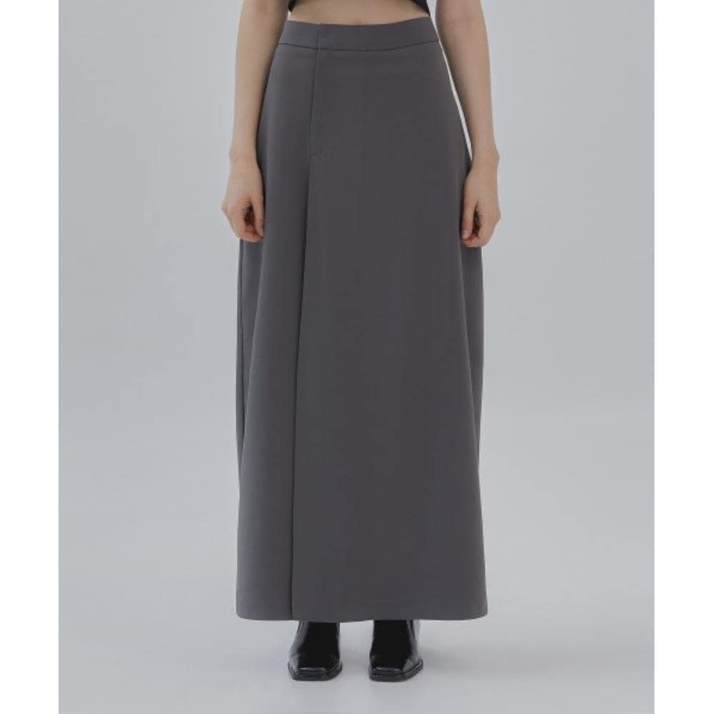 TREEMINGBIRD Fly Pleats Long Skirt Khaki Gray TMB231SK