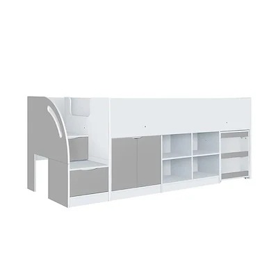 【国内即日発送】システムベッド ロフトベッド 階段付き S 木製 高さ100cm シングル ベッド ロータイプ ベッド デスク 本棚 机付き 学習机 コンパクト 本棚付き 木製ベッド 天然木 一人暮ら