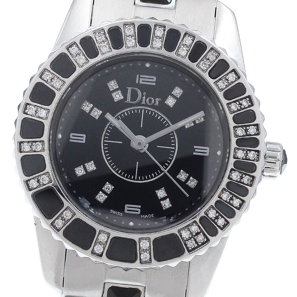 ディオール Dior CD112116 クリスタル ダイヤベゼル クォーツ レディース 保証書付き_921423【中古】
