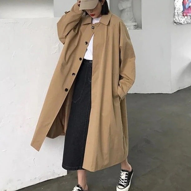 ステンカラーコートトレンチコートレディーススプリングコート秋春コートロングコートジャケ