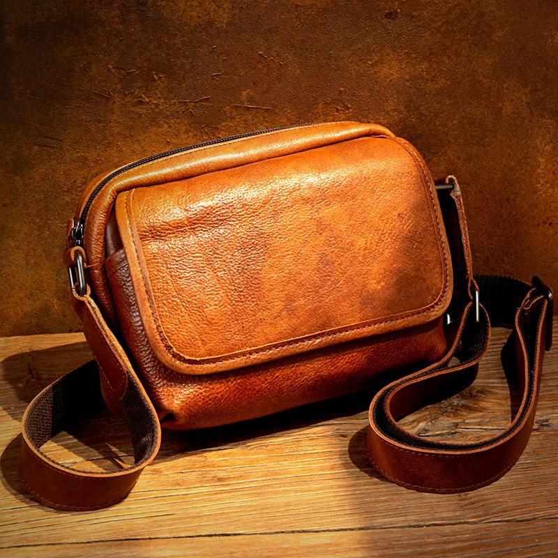 ゆっくりとした時間の純粋な手磨きの色の牛革の頭層の肩の包み横款の男性の包みカジュアルな本革のショルダーバッグ潮の携帯電話の包み