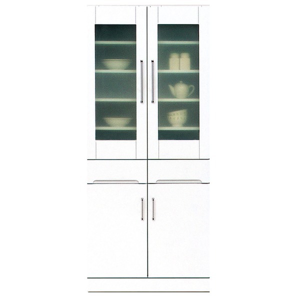 食器棚 キッチン収納 幅80cm ホワイト 飛散防止ガラス扉 耐震ラッチ 可動棚付 日本製 ダイニングボード 完成品 開梱設置