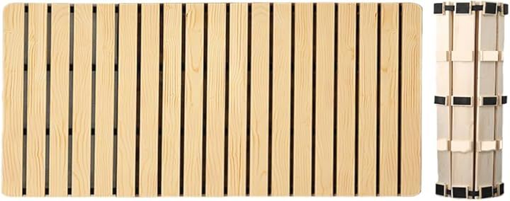 極厚３cm すのこベッド 折りたたみベッド マット ロール式ベッド 木製 コンパクト ベッドフレーム 滑り止め付き キャンプマット (ベージュ, セミシングル 80x200x3cm)