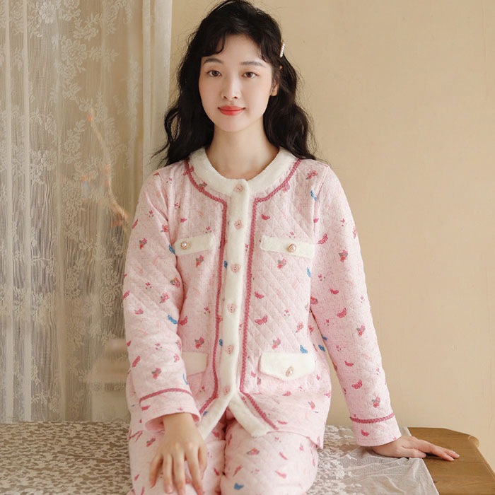 パジャマ レディース 綿100% 冬 長袖 ルームウェア 上下セット 前開き 厚手 暖かい 春 秋 秋冬 部屋着 セットアップ 大きいサイズ 保暖 おしゃれ 可愛い かわいい 寝間着 寝巻き 婦人 女