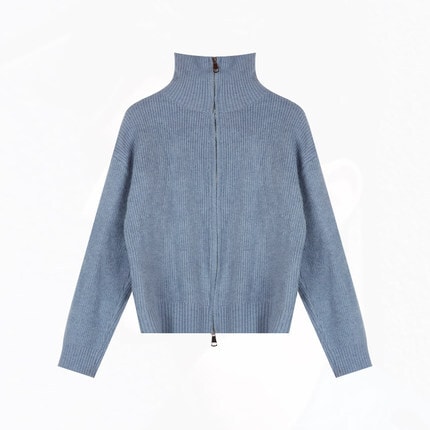 トップス ニットソー セーター レギュラー丈 長袖 レギュラー袖 ハイカラー ポロカラー ストレート ファスナー 前開き ニット ウール 厚手 ビスコース シンプル カジュアル ラフ メンズライク