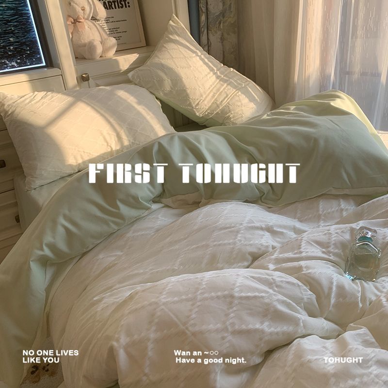 シンプル ins風 新しい じゅんしょく ひし形格子 あわ 布団カバー 4点セット 寝具 シーツ