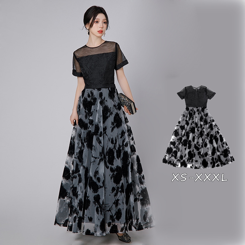 パーティードレス 結婚式 ワンピース ドレス 大きいサイズ 袖あり フォーマル ロング丈 ロングドレス 半袖 結婚式 披露宴 上品 膝下 呼ばれ ドレス 結婚式同窓会 発表会 謝恩会 卒業式 入学式