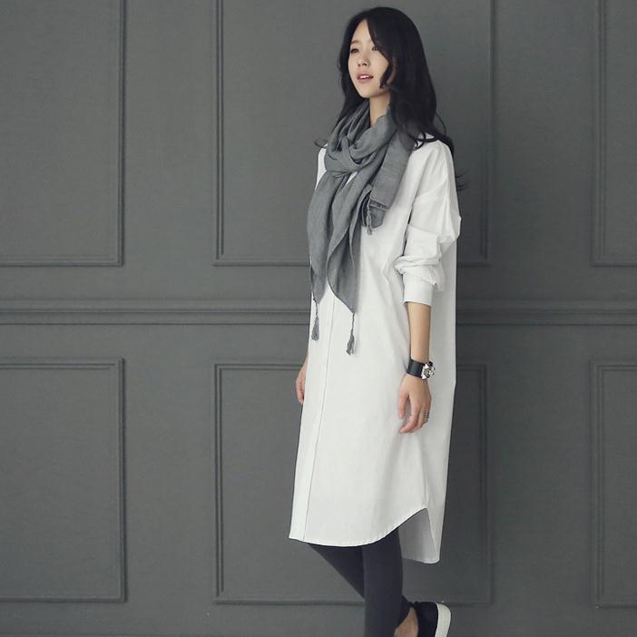 ワンピース 膝丈 ひざ丈 袖あり かわいい 大人可愛い きれいめ シンプル カジュアル 大人 上品 襟付き ロング丈 長袖 無地 オフィス 通学 学生　体型カバー 楽ちん ママ XL マタニティ 韓国