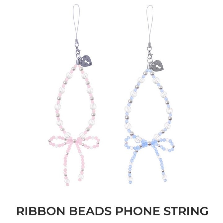 【HIGH CHEEKS】Crystal Ribbon Beads Phone String スマホチャーム ストリング ストラップ「正規品」