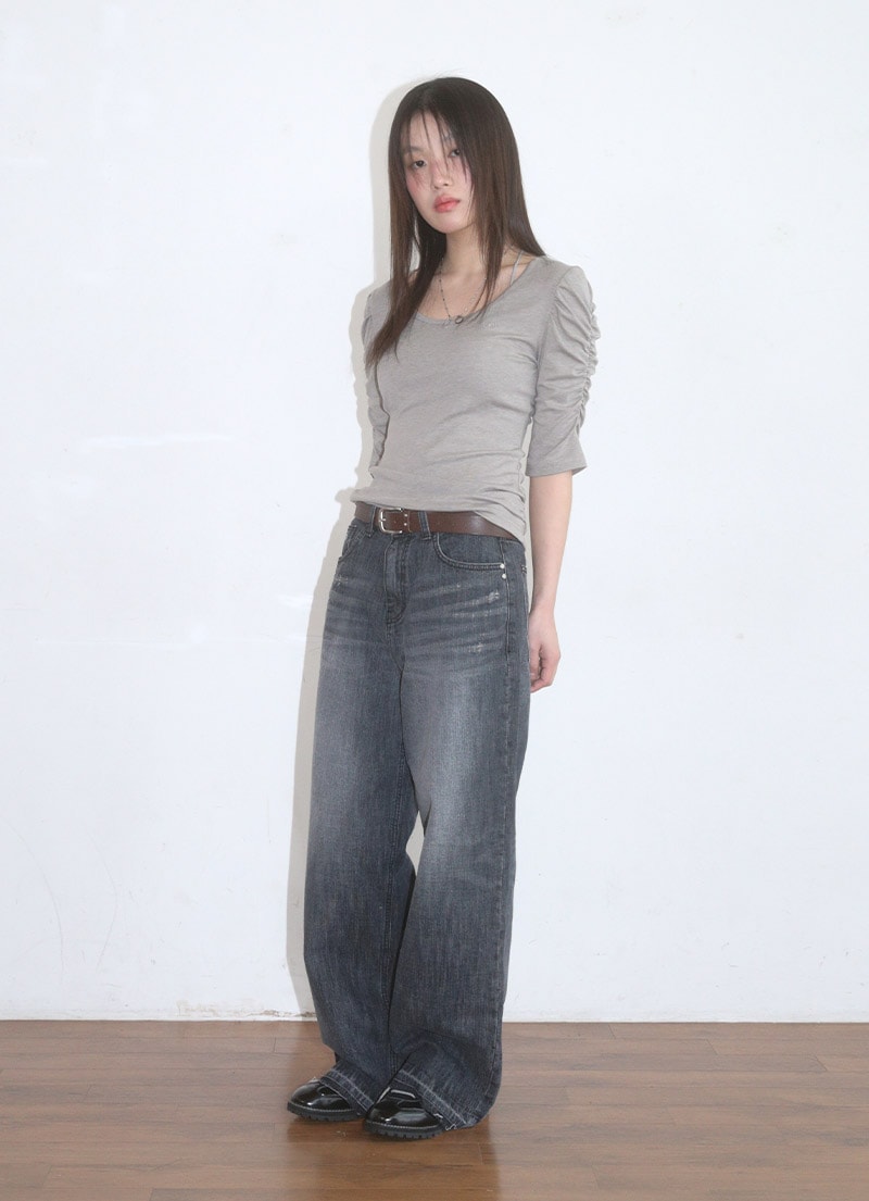 【AS"ON】 FADE DENIM WASHING PANTS / BLACK 正規品