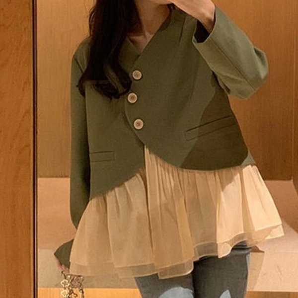 トップス シャツ ジャケット 長袖 フレア フリル かわいい 大人可愛い きれいめ カジュアル