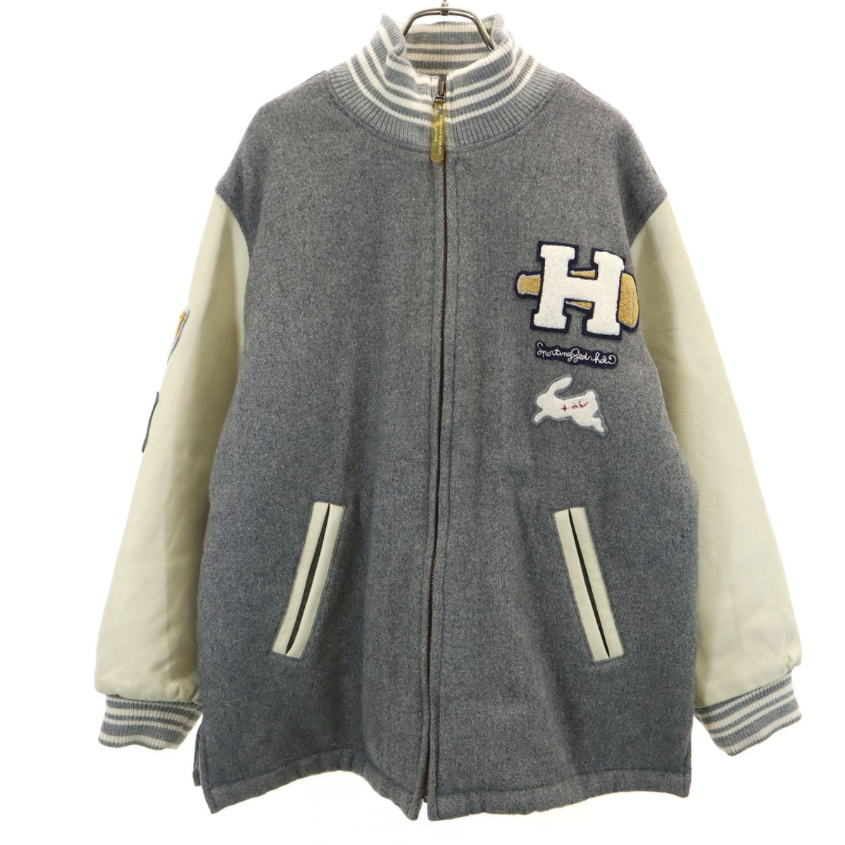 HAI SPORTING GEAR ハイスポーティングギア 牛革レザー切替 スタジャン M グレー イッセイミヤケ メンズ 古着