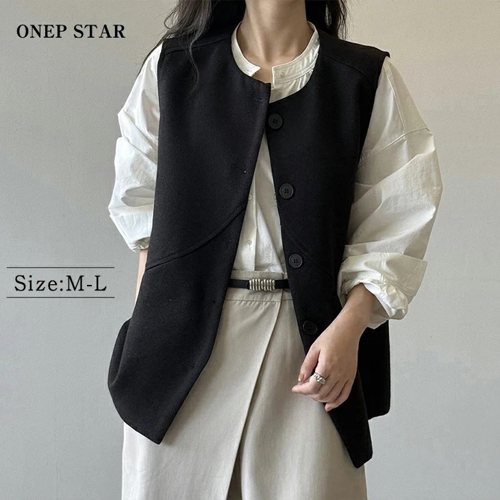 【挑戦最安値】フロントボタンノースリーブベスト レディース ベスト ジレ ノーカラー フロントボタン ポケット 裏地あり 着映え シンプル レイヤード 20代 30代 40代 50代 ワンピスター