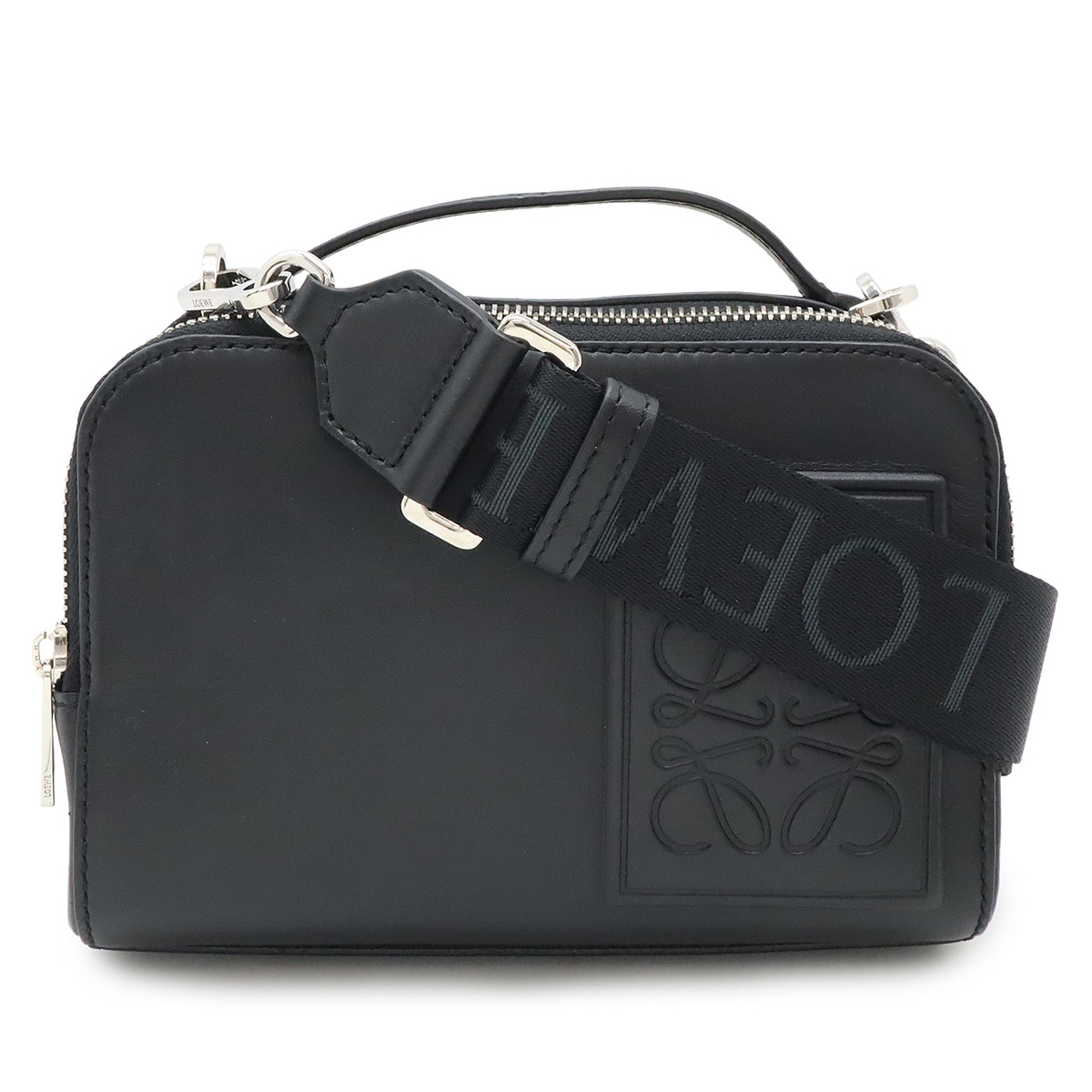 アナグラム クロスボディ カメラバッグ ミニ ショルダーバッグ 2WAY ハンドバッグ レザー ブラック 黒 シルバー金