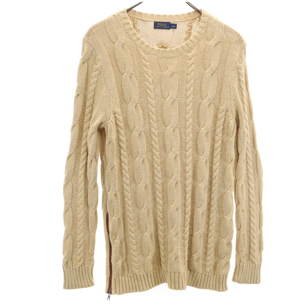長袖 ケーブル ニット M ベージュ セーター レディース 古着