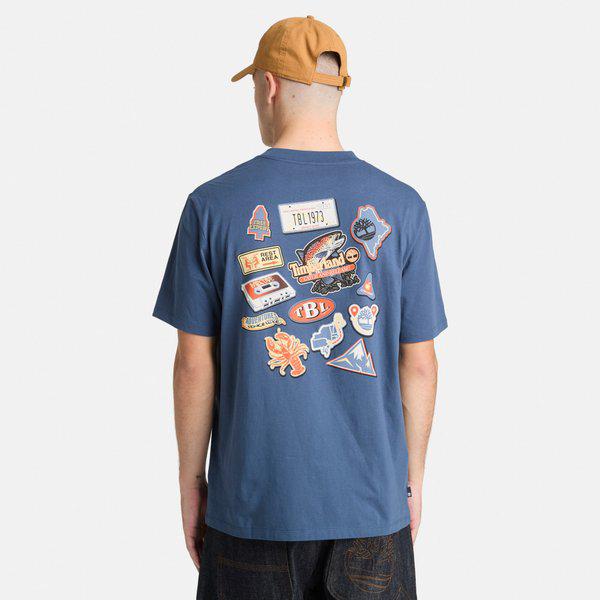 共用マグネットバックグラフィック半袖Tシャツ ブルー A5SSF EYO