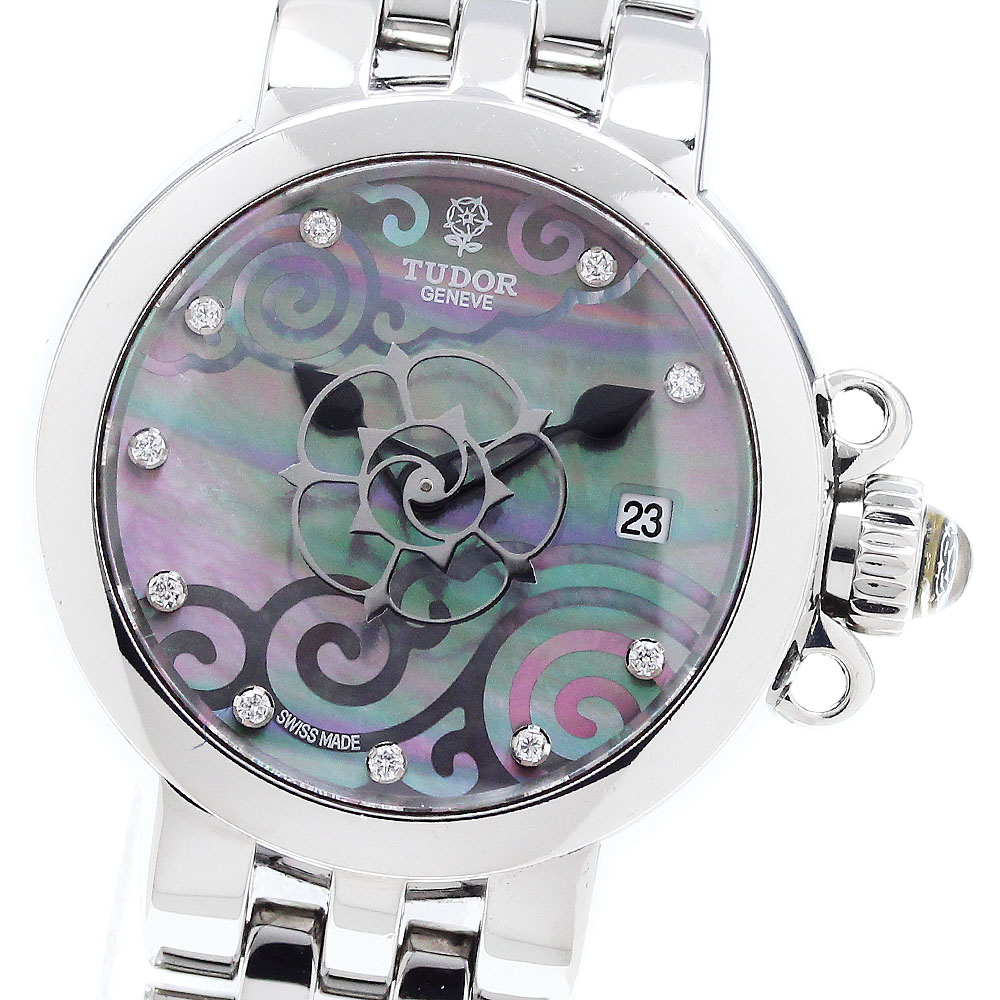 チュードル TUDOR 35100 クレア ドゥ ローズ デイト 10Pダイヤモンド 自動巻き レディース 良品 _909540【中古】