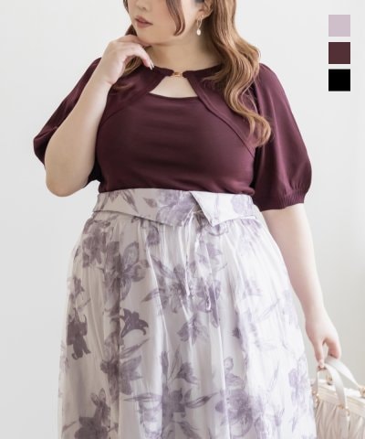 大きいサイズ レディース LL 3L 4L XL XXL XXXL CLETTEオリジナルデコルテデザインサマーニット