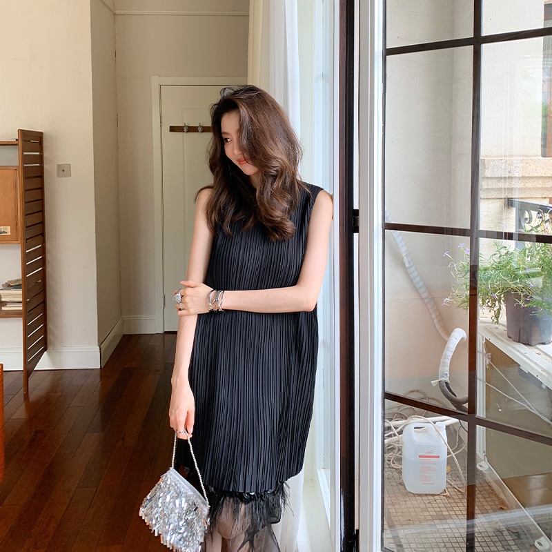 長いxierフレンチシルクドレスノースリーブスプレッチスプレッチスプレッチスカート女性2025 New Summer Light Luxury Highend Feined