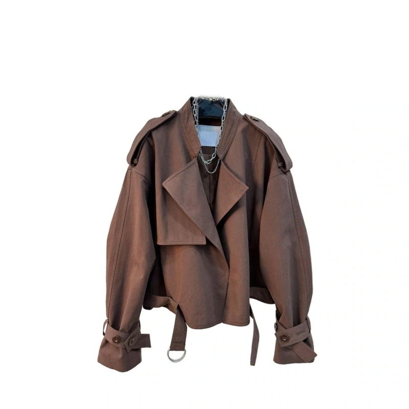 感トレンチコート ルーズフィット アウター 25 レディース 韓国風ワーキングショートコート カジュアル万能搭配