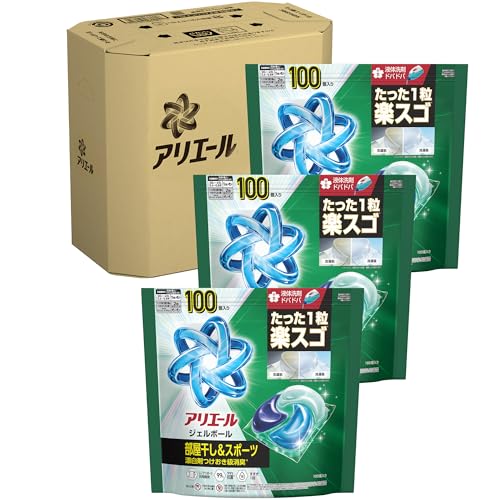 アリエール 洗濯洗剤 ジェルボール プロ 部屋干し＆スポーツ 部屋干しでもさわやかな香り 詰め替え 100個ｘ3袋 [大容量] [ケース品]