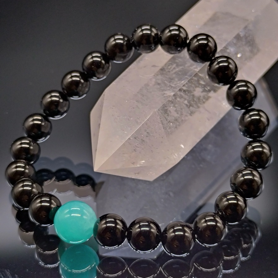 モリオン アマゾナイト 8mm 親玉10mm 鑑別済み ブレスレット パワーストーン 天然石