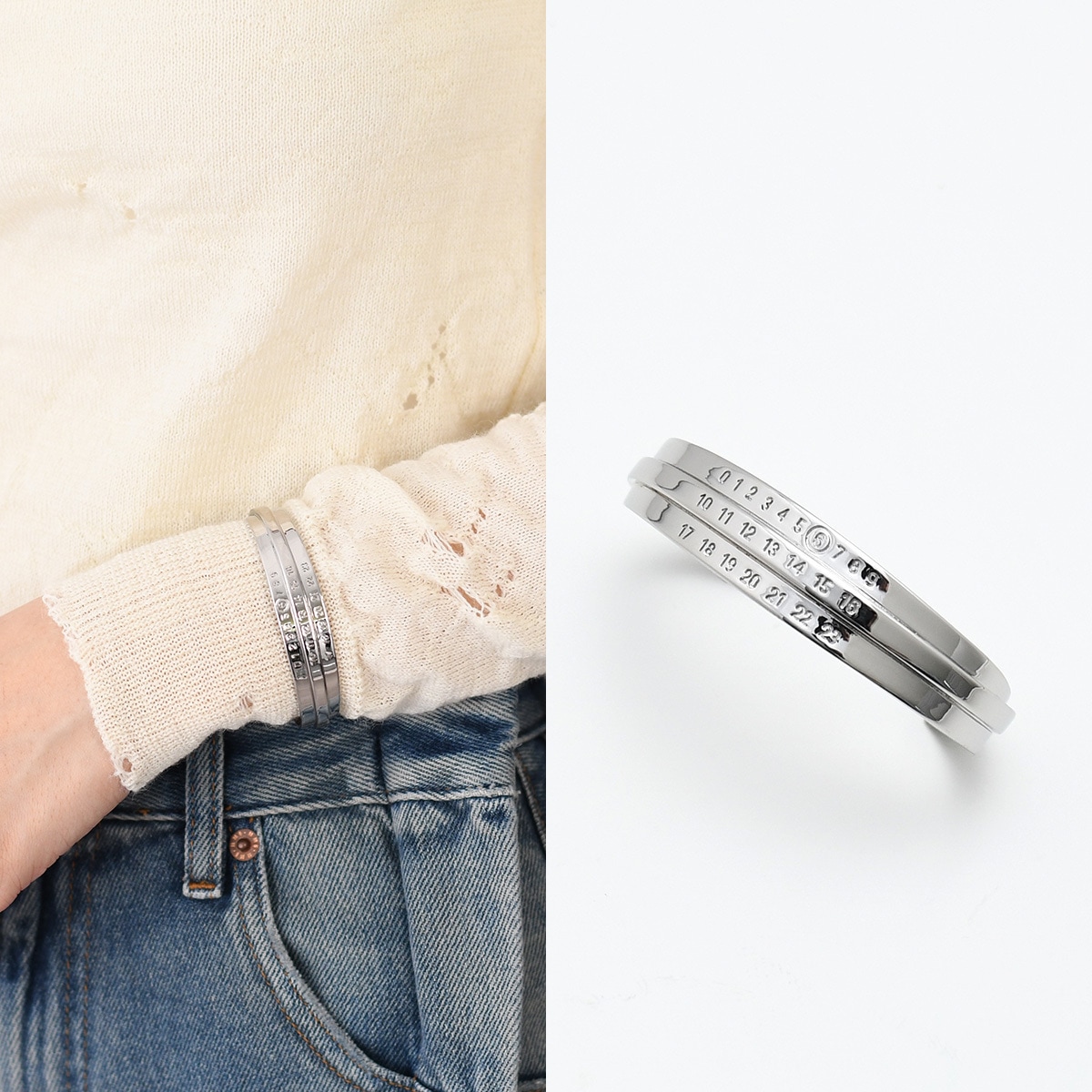 MM6 MAISON MARGIELA メゾン マルジェラ アクセサリー バングル トリプルロゴ Numeric シグネチャー ブレスレット SM6UY0095 P6627 レディース シルバー ロゴ