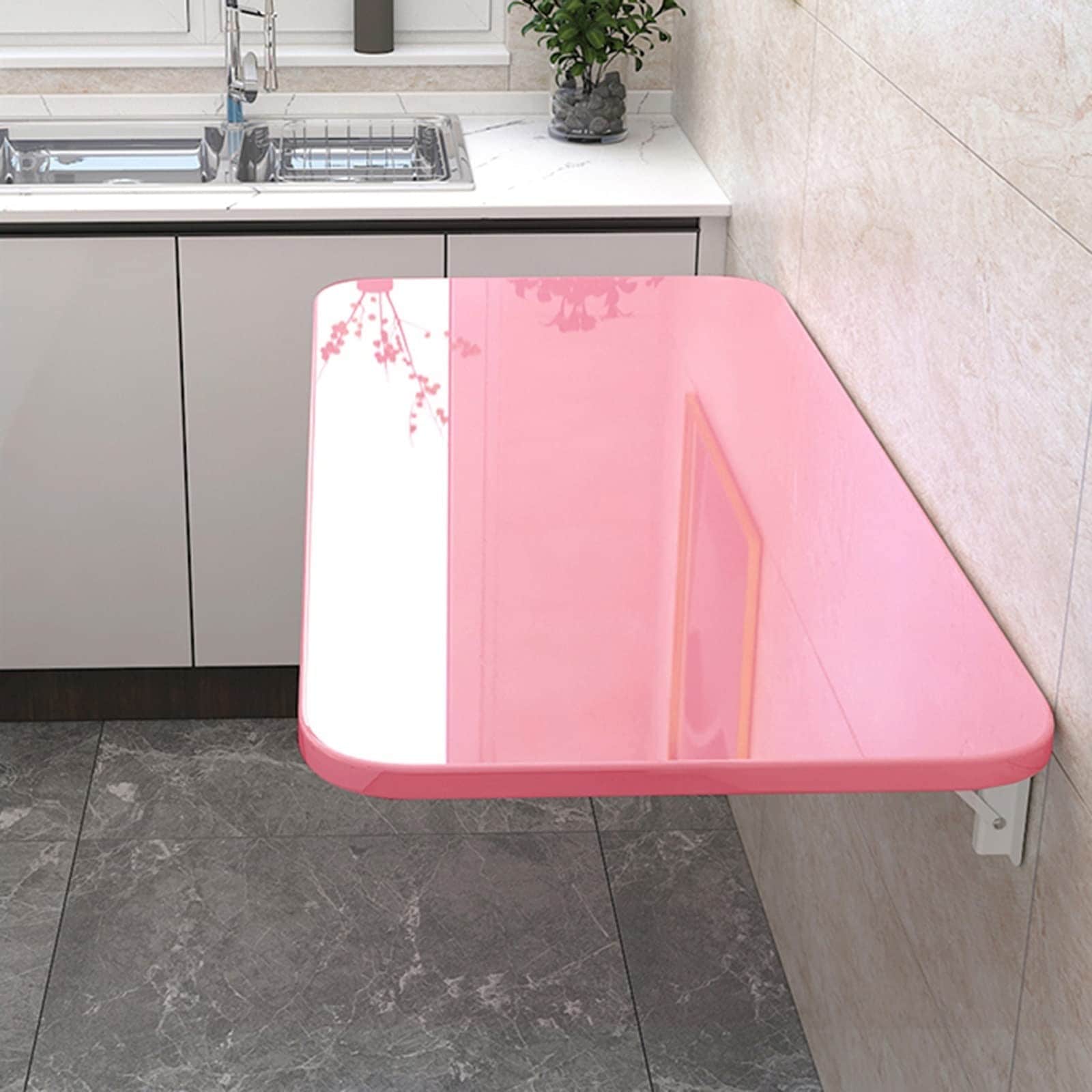 壁に取り付けられたドロップリーフ折りたたみテーブル研究寝室バスルームバルコニー用省スペース軽量カードデスクランドリー折りたたみテーブルフローティングウォールテーブルピンク (60x..