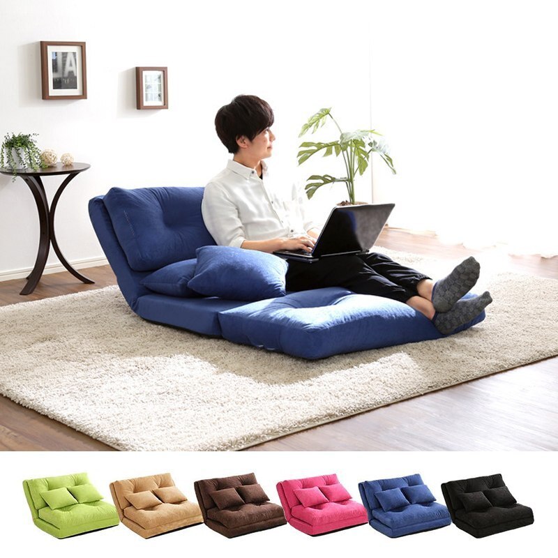 アーバン通商 日本製 国産 折りたたみ リクライニング 3Wayソファベッド fluffy フラフィ90 布生地 ブルー