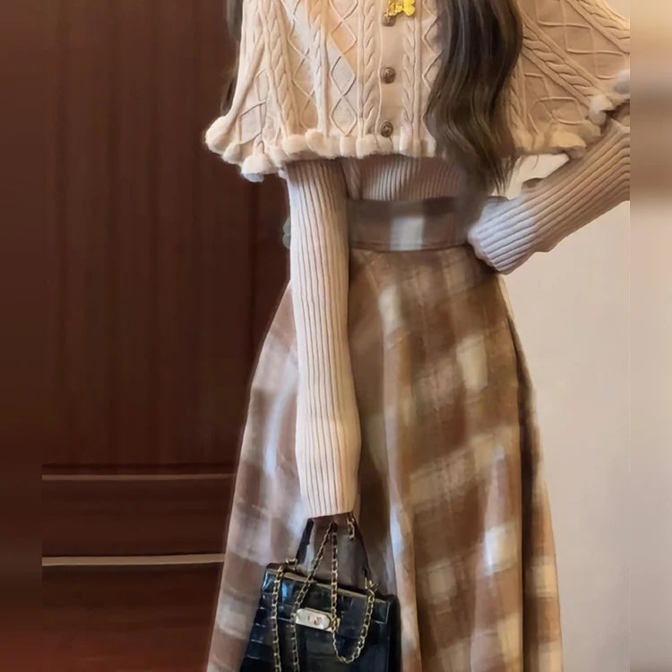 贈り物Aラインワンピ フレンチ プリンセス風 ケープ セーターワンピース レディース 秋冬 新作 小柄 ミニマル風 セット