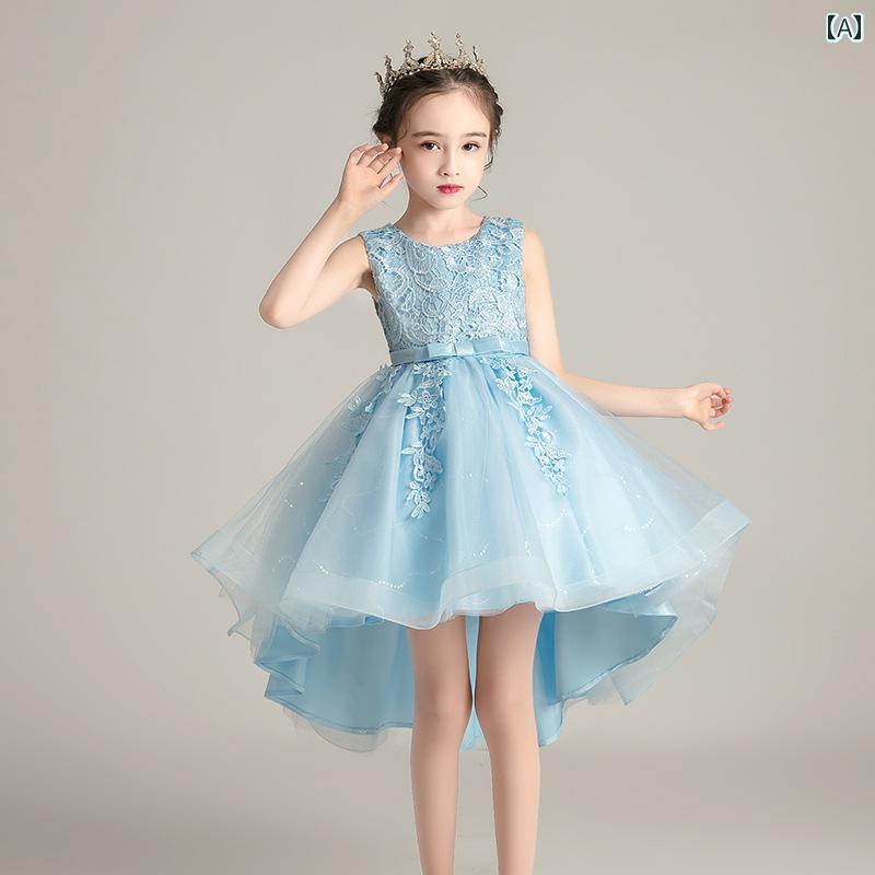 キッズ パーティードレス ジュニア ファッション 女の子 夏 子供 ドレス フラワーガール プリンセス 服 パフォーマンス メッシュ スカート ステージ 衣装