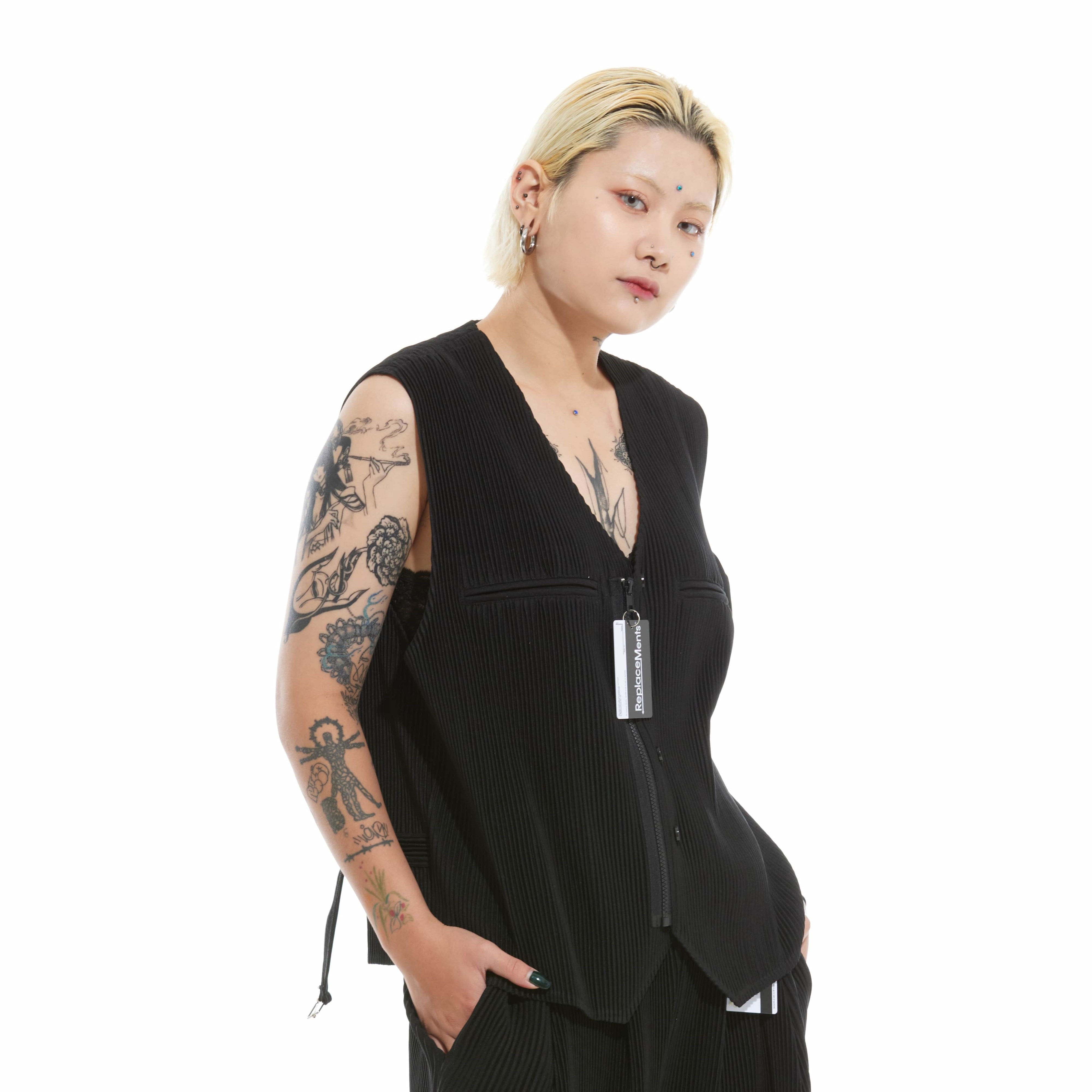 プリーツスーツベストBLACK ユニセックス メンズプリッツ プリーツセット プリーツパンツ プリーツジャケット オムプリーツ プリーツプリーツ