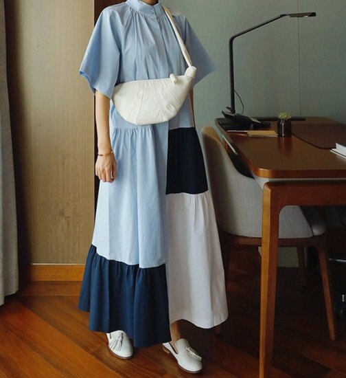 【取寄：納期2週間】ワンピース パッチワーク ティアードワンピース 大きいサイズ ティアードワンピース