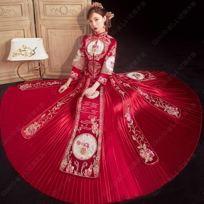 2023秋冬新婦結婚ショー禾服中国式嫁入りドレス敬酒ショーと出閣喜服龍鳳衣-64