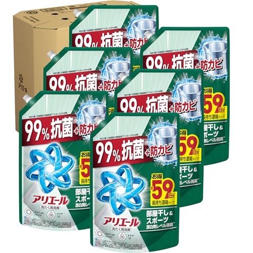 アリエール 洗濯洗剤 液体 部屋干し＆スポーツ漂白剤レベル消臭 天日干し級にさわやかな香り 詰め替え 1400g×6袋 [ケース品]
