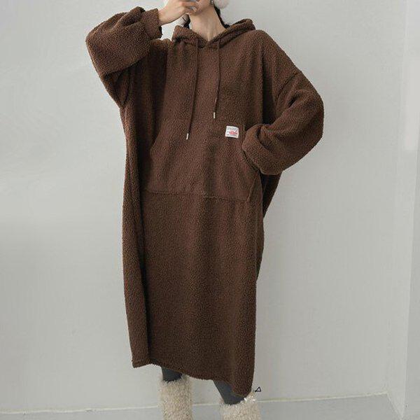 (LH)ウールボア グファーフードOPS 冬 女性 ウール ワンピース