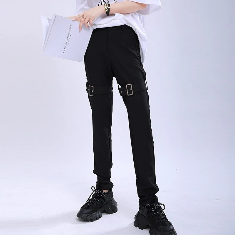 夏新商品 ズボン 金属バンド ブラック