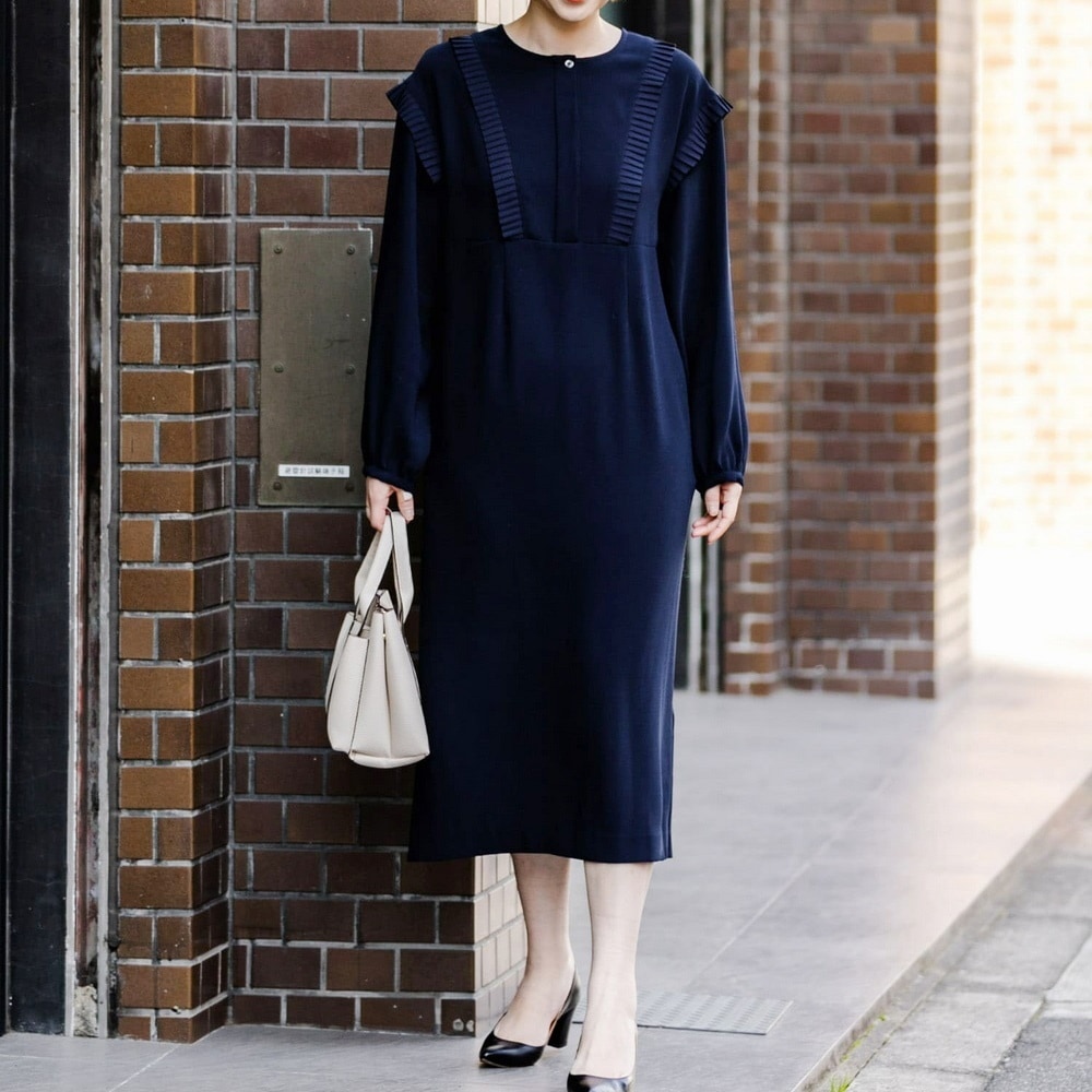 レディース ワンピース フレア 膝下 ミモレ 8分丈 長袖 ラウンドネック フェミニン フリル ファスナー 大人可愛い きれいめ シンプル 上品 おしゃれ 個性的 クール エレガント モダン 無地 8,599円