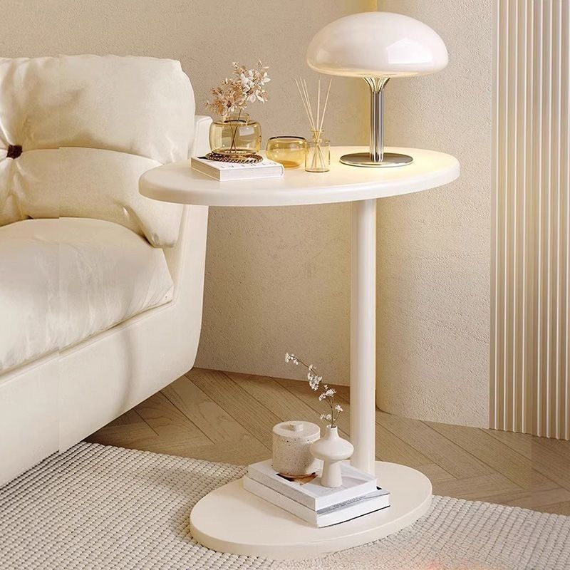 サイドテーブル 楕円形 天板 2段 収納 おしゃれ かわいい モダン 機能性 耐荷重性 耐久性 ステンレス鋼 フレーム リビング 寝室 ホワイト