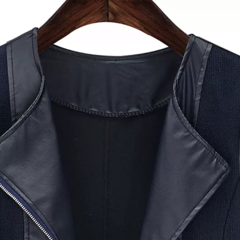 アウター ブルゾン ジャケット シャンパー レディース 秋冬 きれいめ 暖かい 革ジャン 長袖 襟付き 細身 ストレート 切り替えデザイン ドッキング スマート 前開き XL 2XL 3XL 4XL