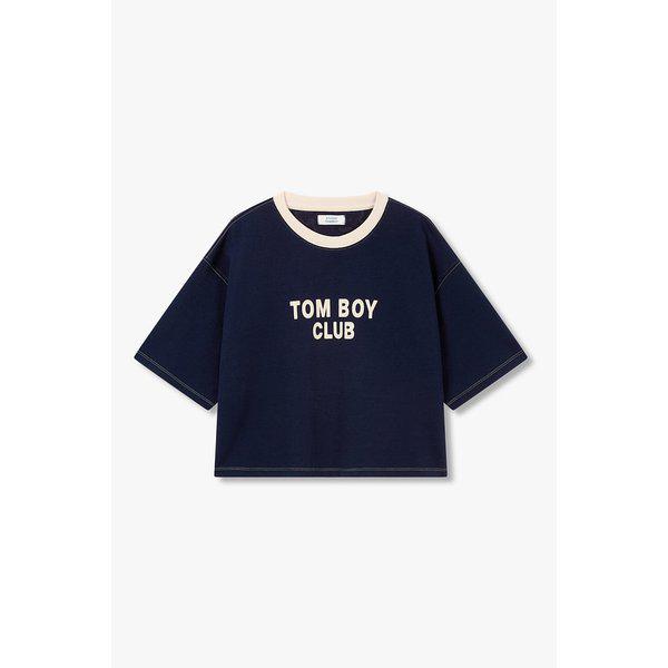 [再注文] ネック配色レタリングクロップ半袖Tシャツ 9196222994158