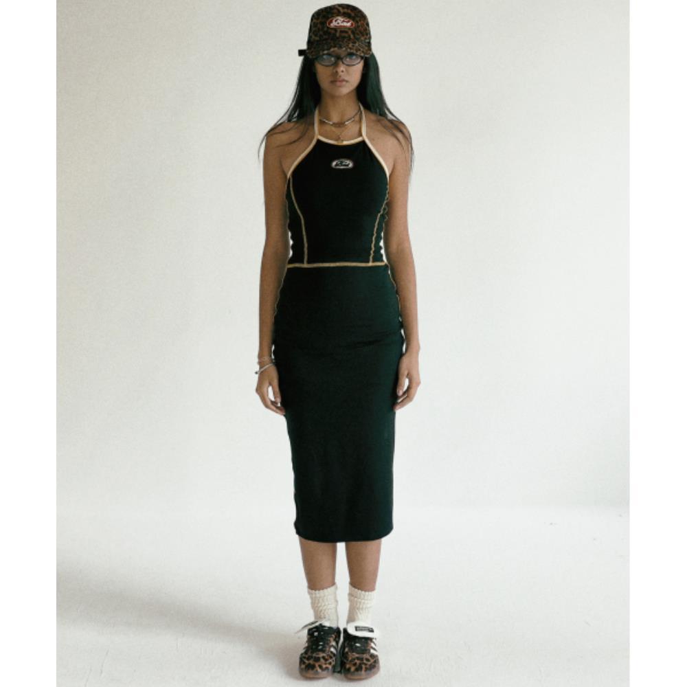 BADBLOOD Oval Logo Halter Neck Midi Dress Black w-drs24