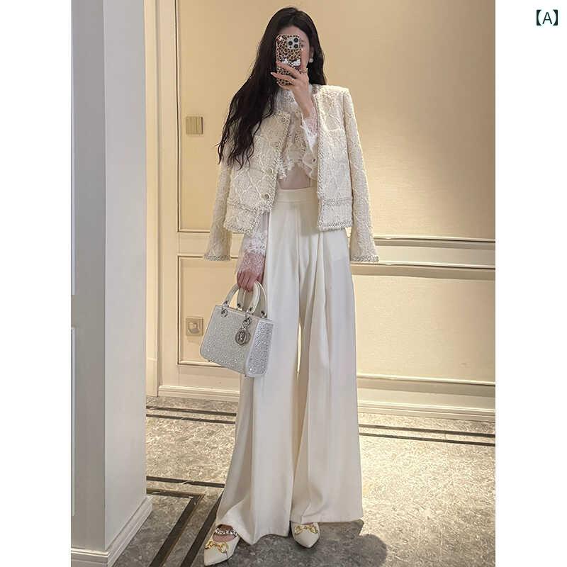 ズボン レディース カジュアル おしゃれ ファッション パンツ ホワイト ハイウエスト ストレート サスペンダー ワイド フェミニン カジュアル 初秋