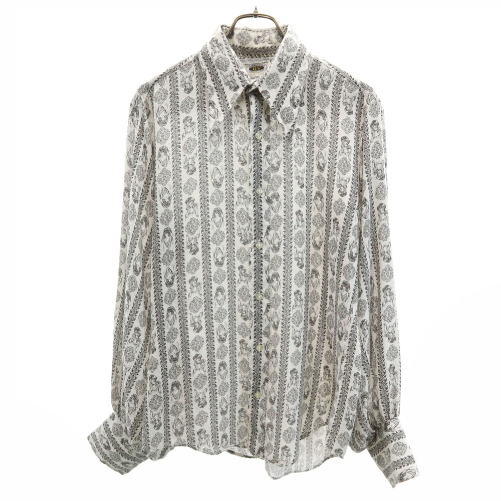 Golden Vee 70s 総柄 長袖 シャツ M ホワイト 他 オールド ヴィンテージ メンズ