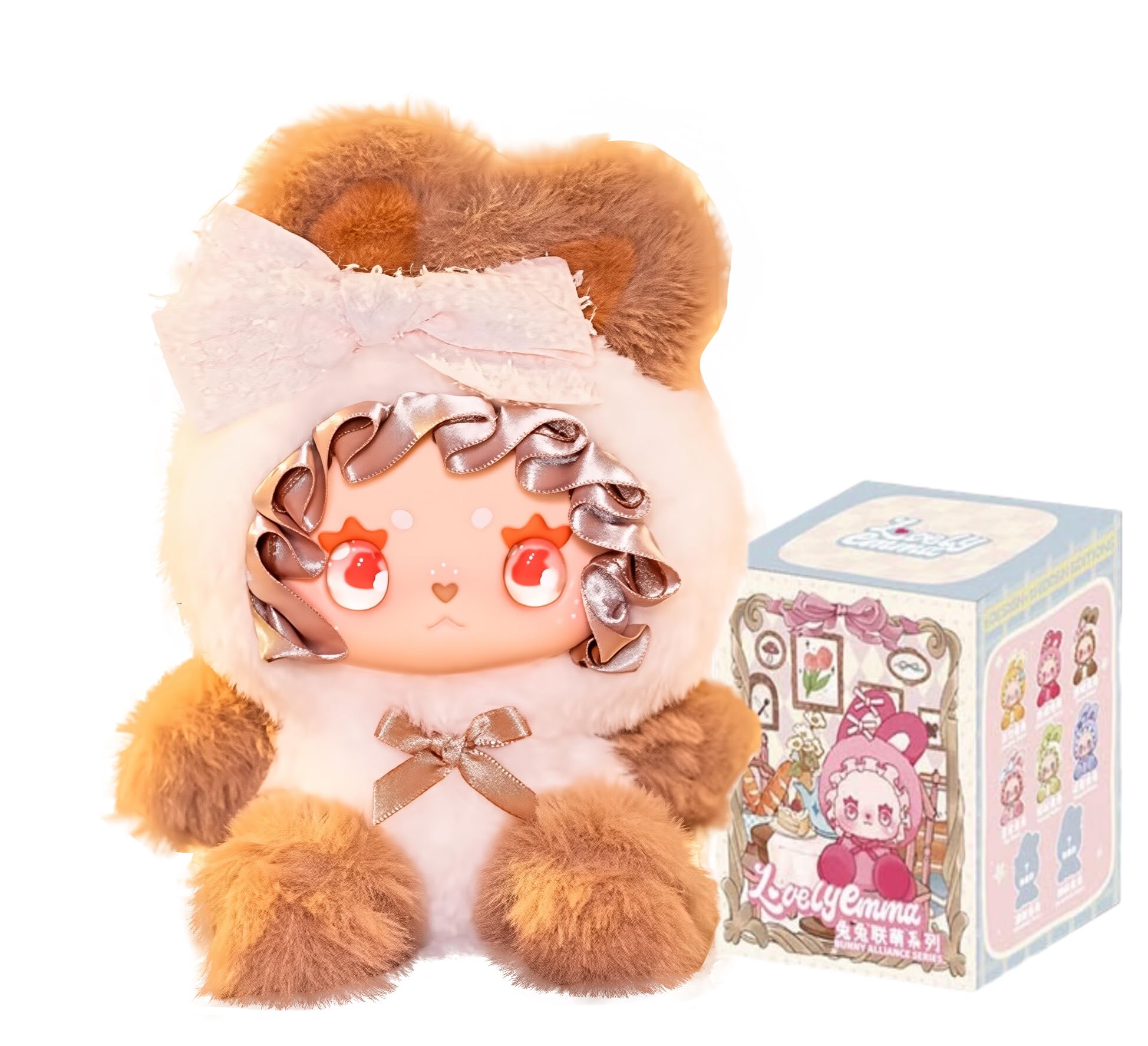 LOVELY EMMA うさぎ連盟ぬいぐるみ公式正規品・らぶぶ風ぬいぐるみBlind Box・アニメ風・ふわふわ素材・蝶結付き・ポーズ可・顔はPVC製全8種ランダム1体（シークレット含む）