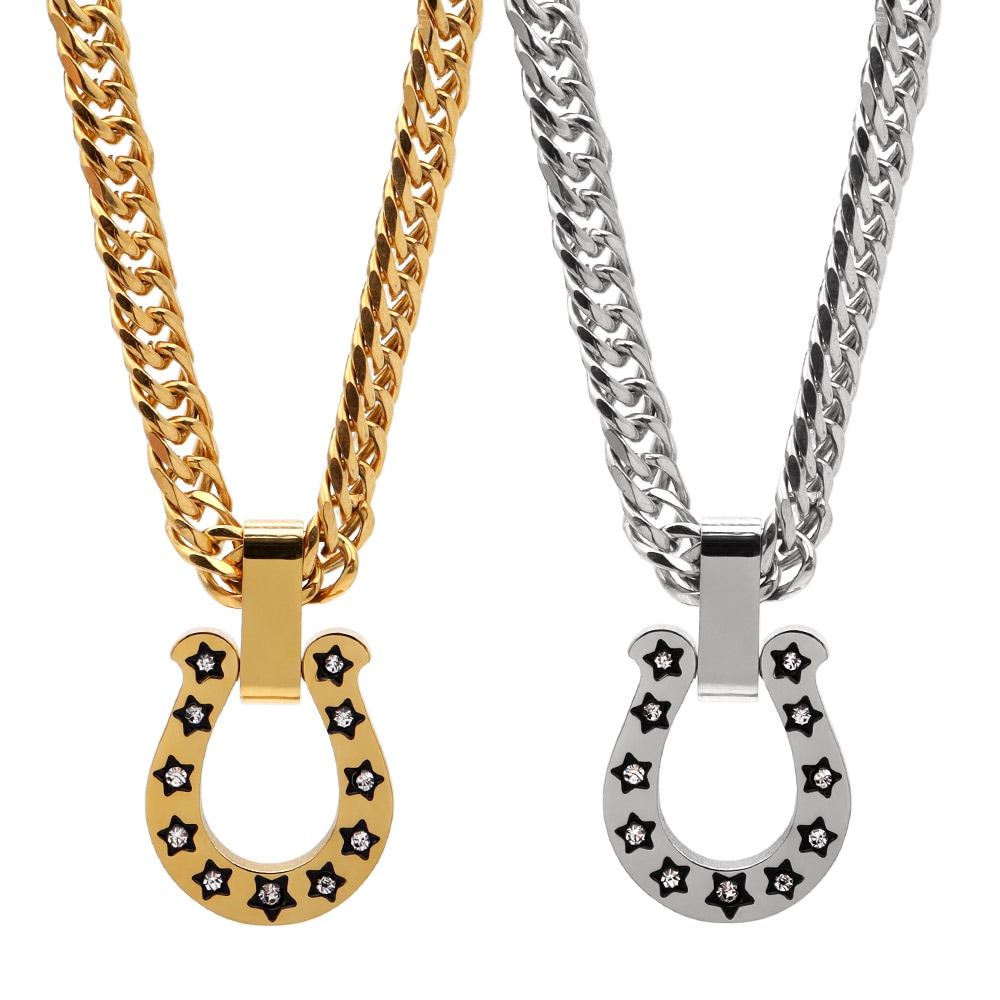 ステンレス馬蹄ネックレス キラキラ [n621]