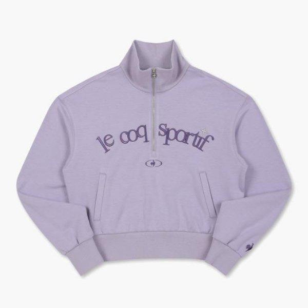長袖Tシャツ NQJ QP422OFSO3-GPP 女性 メロウ ハーフジップ スウェットシャツ / グレーパープル