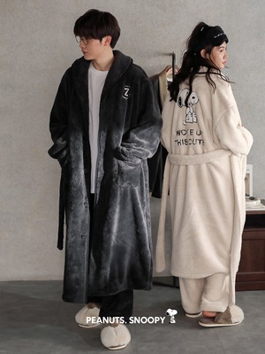 珊瑚絨毯パジャマ女秋冬厚手ロングパー保温部屋着スヌーピールスーツ男