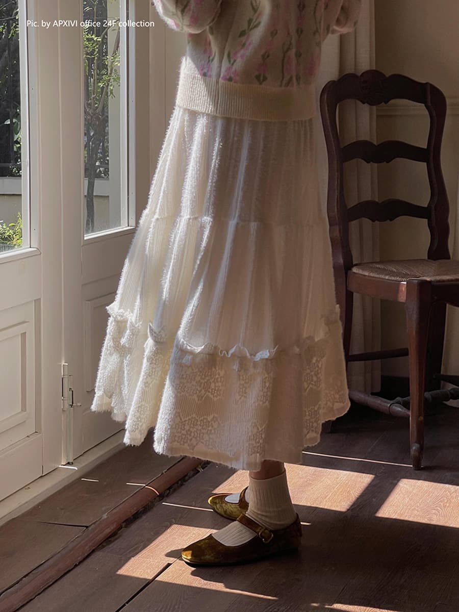 プリーツ フレア/Aライン ロングスカート [ホワイト]