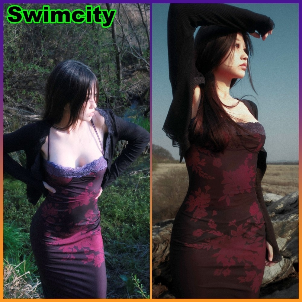 【SWIMCITY】Peony flower dress長袖ロング・マキシ丈ワンピ